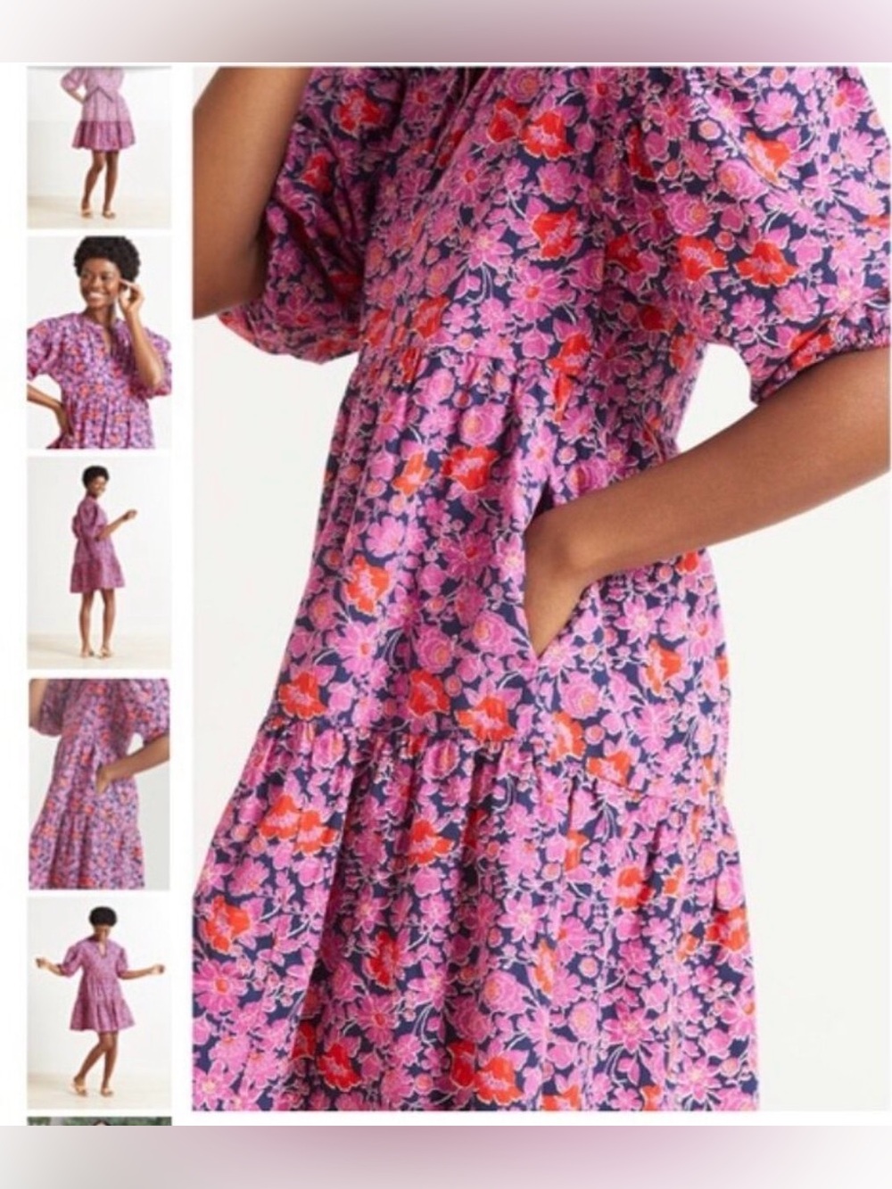 Sundry for Evereve Women's Pink Floral Tiered Summer Dress - Picture 2 of 4